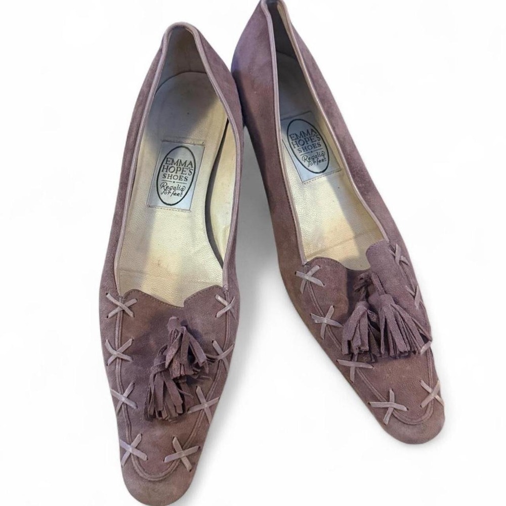 Emma Hope Vintage Mauve Pink Suede Tassel Kitten Heels Made in Italy Size 38 7.5